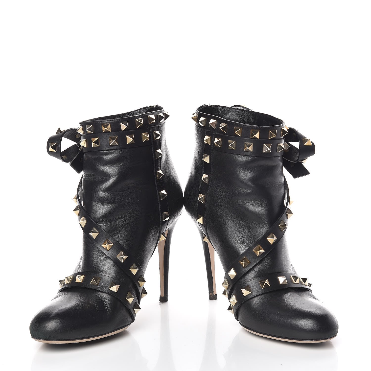 Valentino Garavani Calfskin Rockstud Bow Ankle Booties 36.5 Black 5 of 15