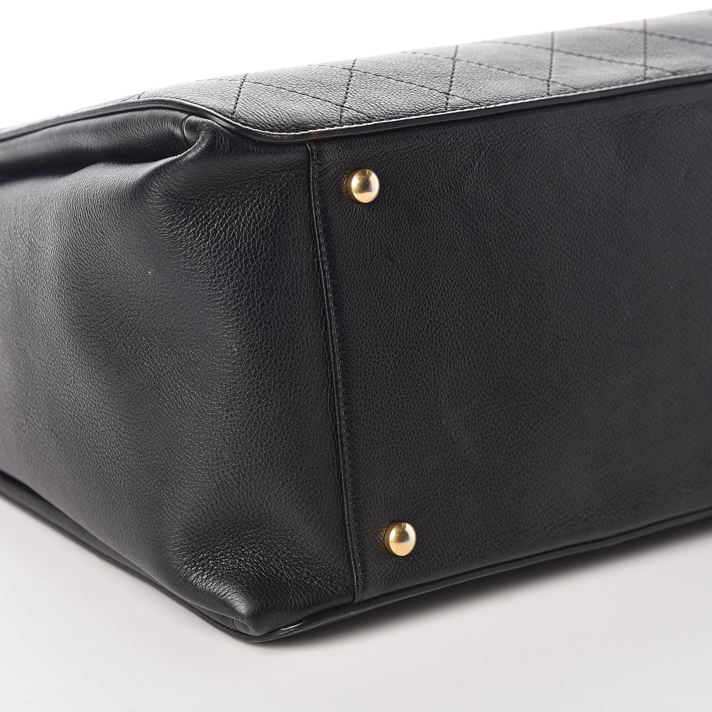 Calfskin Stitched Large Straight Lines Shopping Tote Black
