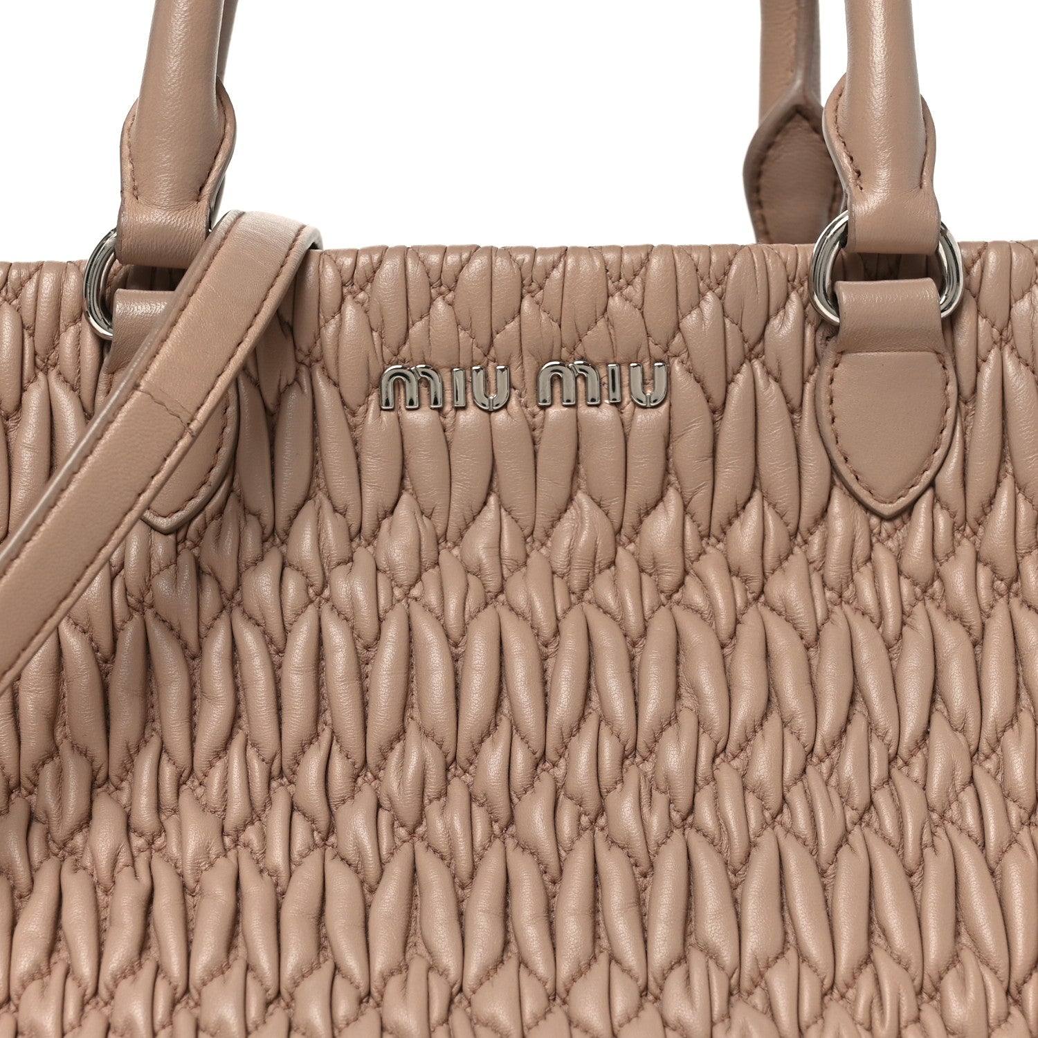 Miu Miu Nappa Matelasse Swarovski Crystal Tote Cammeo 7 of 9