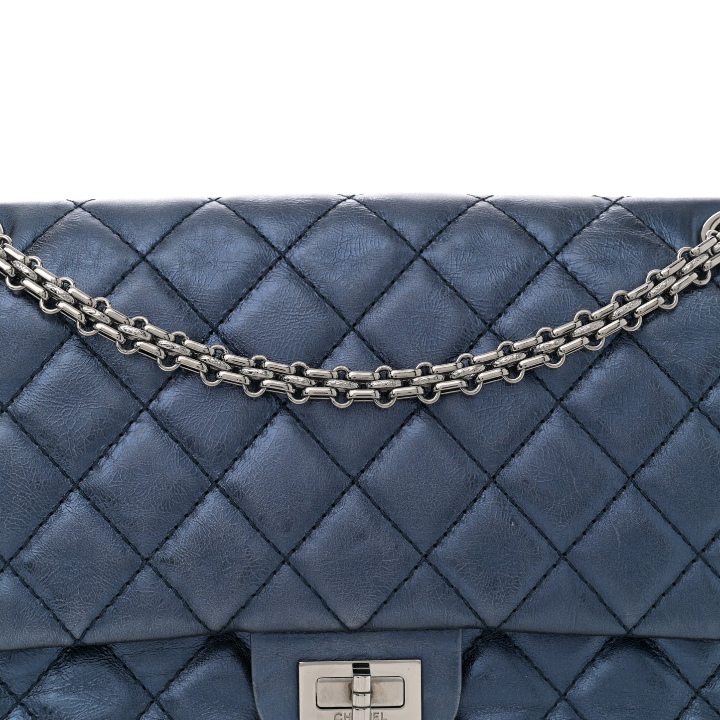 Metallic Aged Calfskin Quilted 2.55 Reissue 226 Flap Dark Navy Blue
