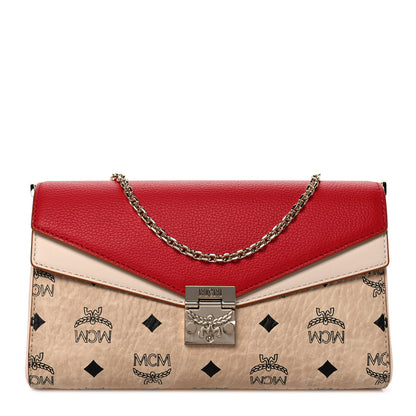 MCM Calfskin Visetos Monogram Millie Color Block Crossbody Bag Beige Red 1 of 9