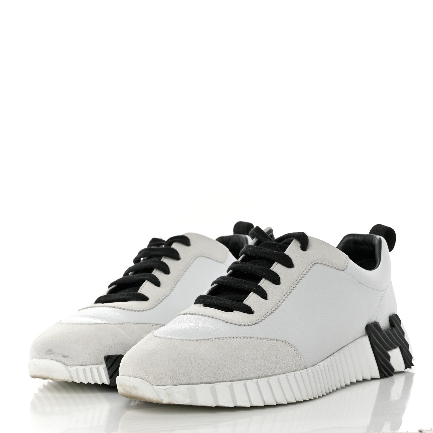 Hermes Calfskin Suede Goatskin Bouncing Sneakers 40 White Black 3 of 9