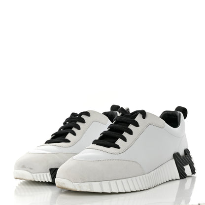 Hermes Calfskin Suede Goatskin Bouncing Sneakers 40 White Black 3 of 9