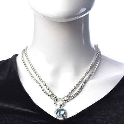 David Yurman Sterling Silver Diamond Blue Topaz 14mm Albion Double Wheat Chain Pendant Necklace 2 of 7