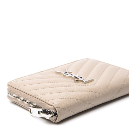 Saint Laurent Grain De Poudre Matelasse Chevron Monogram Zip Around Wallet Beige 6 of 8