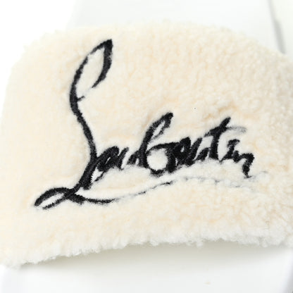 Christian Louboutin Faux Shearling Embroidered Pool Donna Flat Slide Sandals 35 White 10 of 11