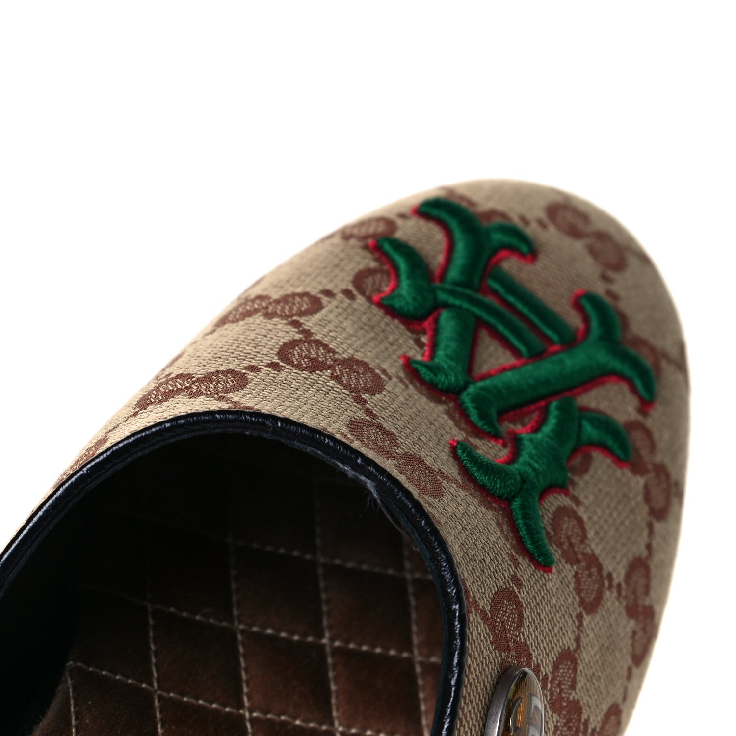 Gucci X MLB GG Monogram LA Dodgers Embroidered Womens GG Slippers 38.5 Beige Ruggine 7 of 11