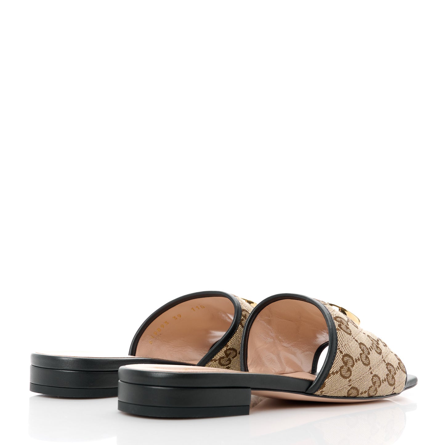 Monogram Matelasse Diagonal GG Marmont Flat Slide Sandals 39 Beige Ebony Black