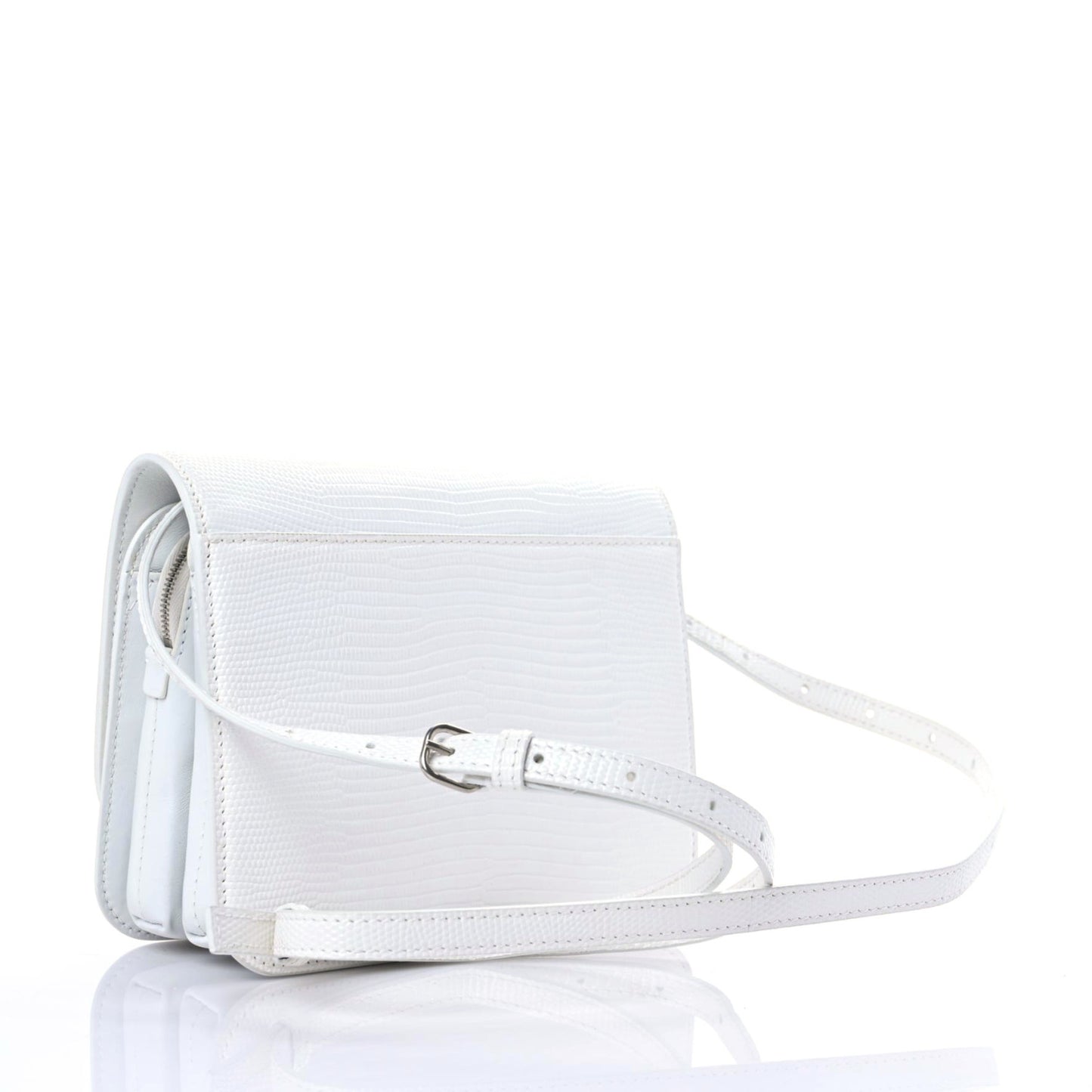 Patent Calfskin Lizard Embossed Tonal B Small B Crossbody Bag White