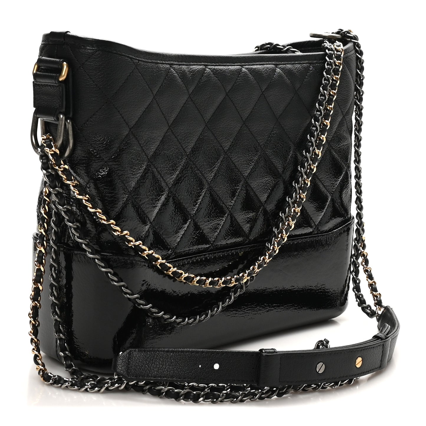 Patent Goatskin Quilted Medium Gabrielle Hobo Black