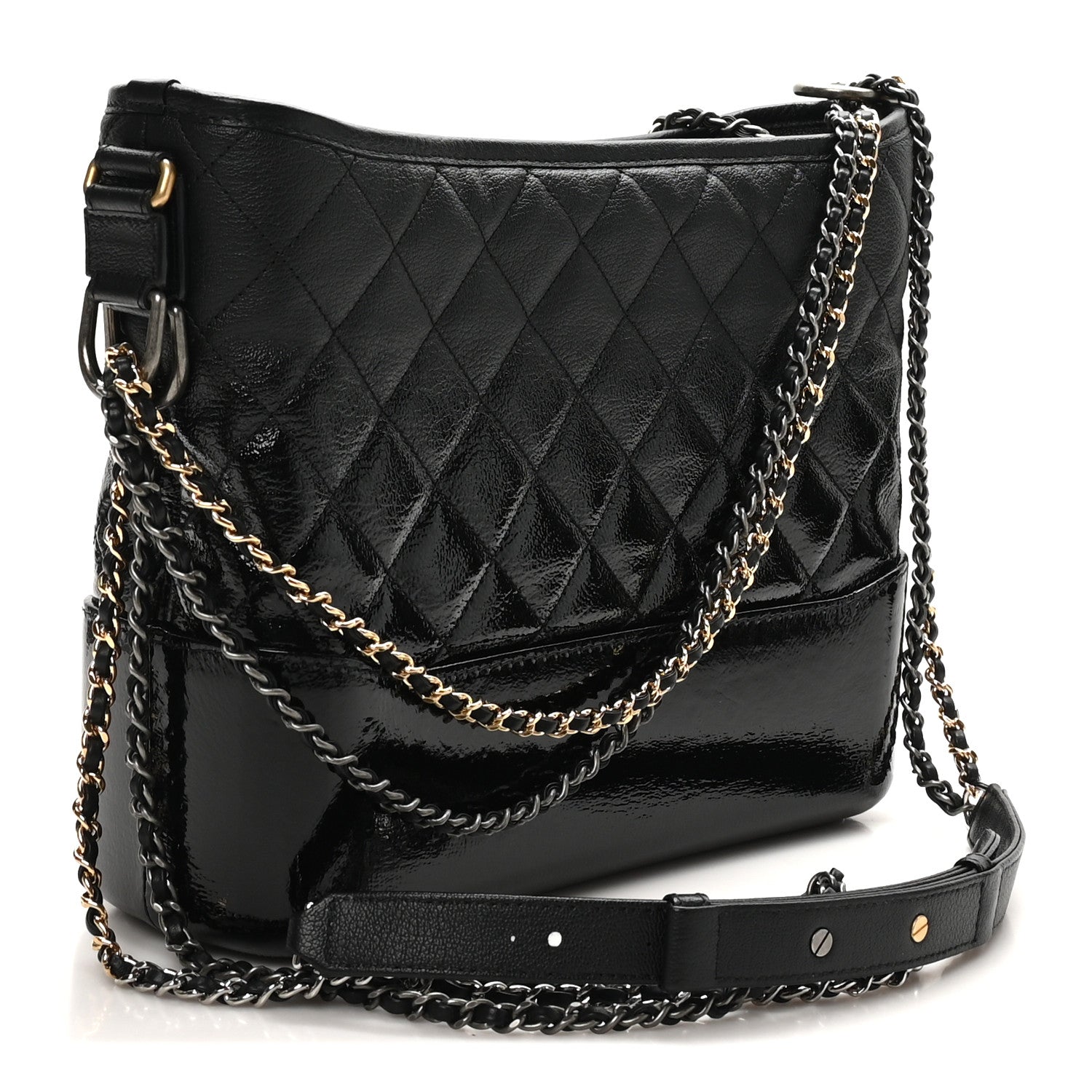 Chanel Patent Goatskin Quilted Medium Gabrielle Hobo Black 3 of 10