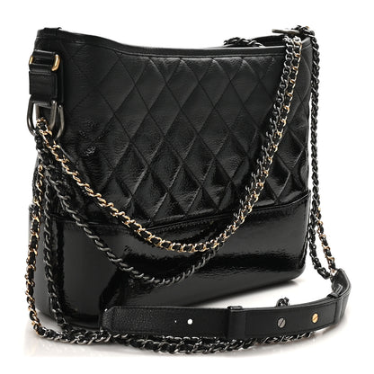Chanel Patent Goatskin Quilted Medium Gabrielle Hobo Black 3 of 10