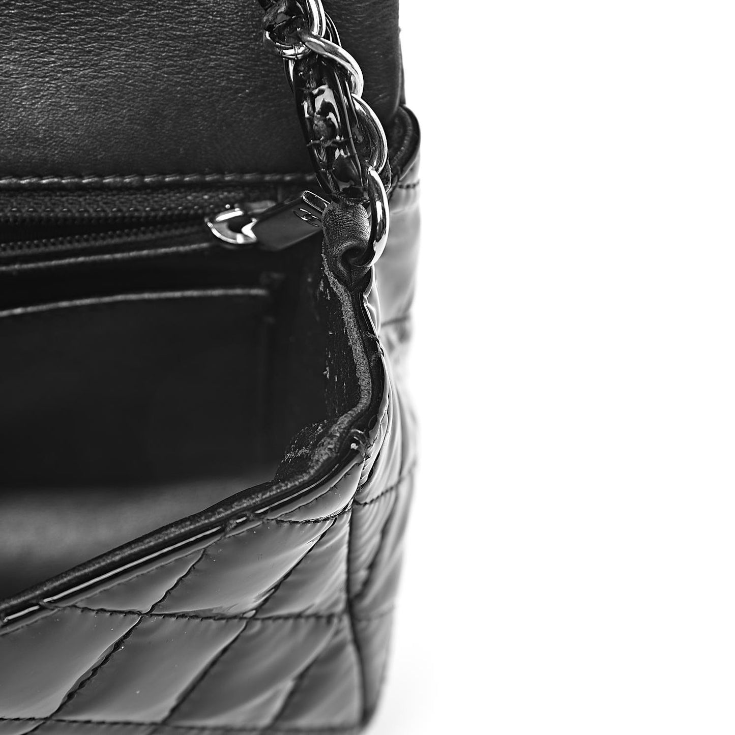 Patent Calfskin Quilted Mini Rectangular Flap Black