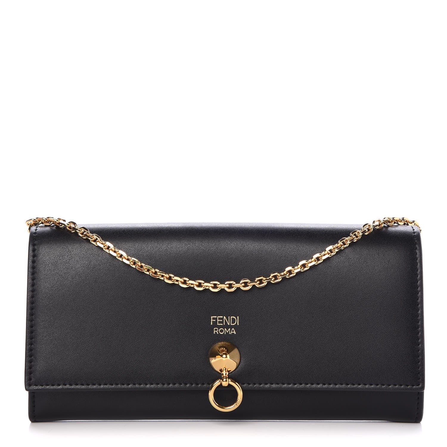 Fendi Vitello Liberty Century Lucido By The Way Continental Wallet On Chain Black 1 of 9