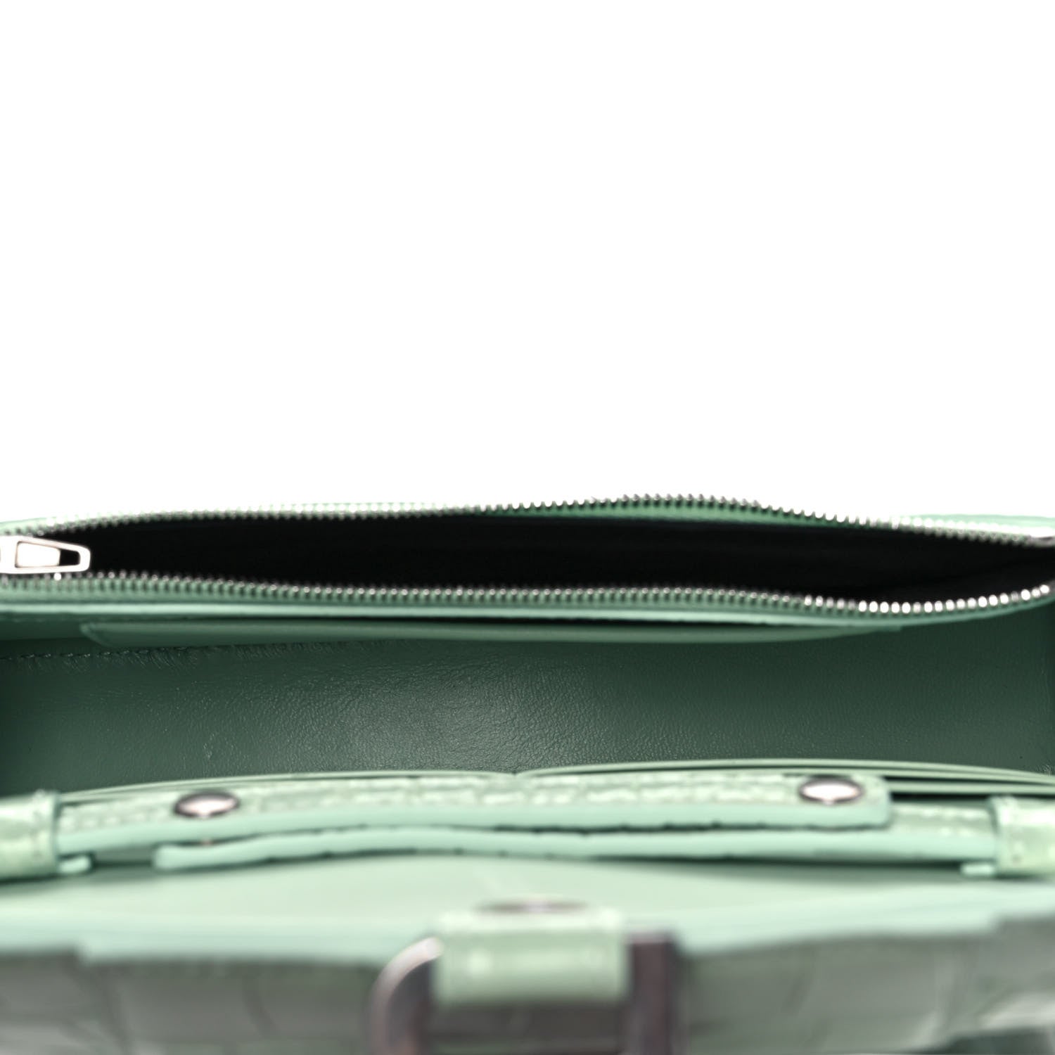 Balenciaga Shiny Calfskin Crocodile Embossed Hourglass Chain Bag Light Green 4 of 7