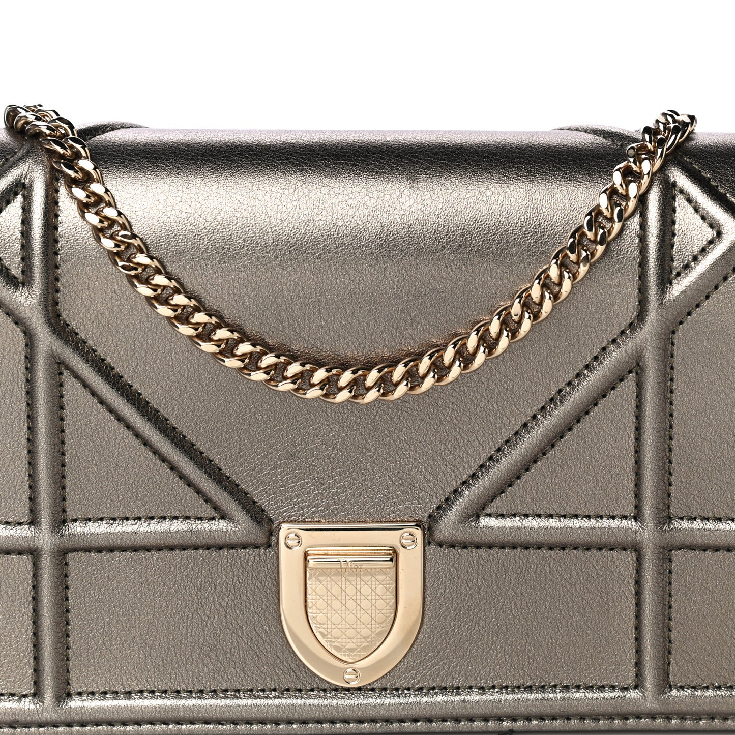 Metallic Calfskin Diorama Wallet on Chain Pouch Gunmetal
