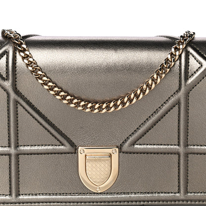 Christian Dior Metallic Calfskin Diorama Wallet on Chain Pouch Gunmetal 6 of 10