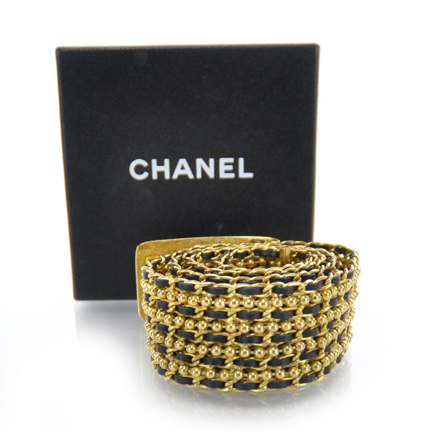 Leather Gold Chain Beaded Belt