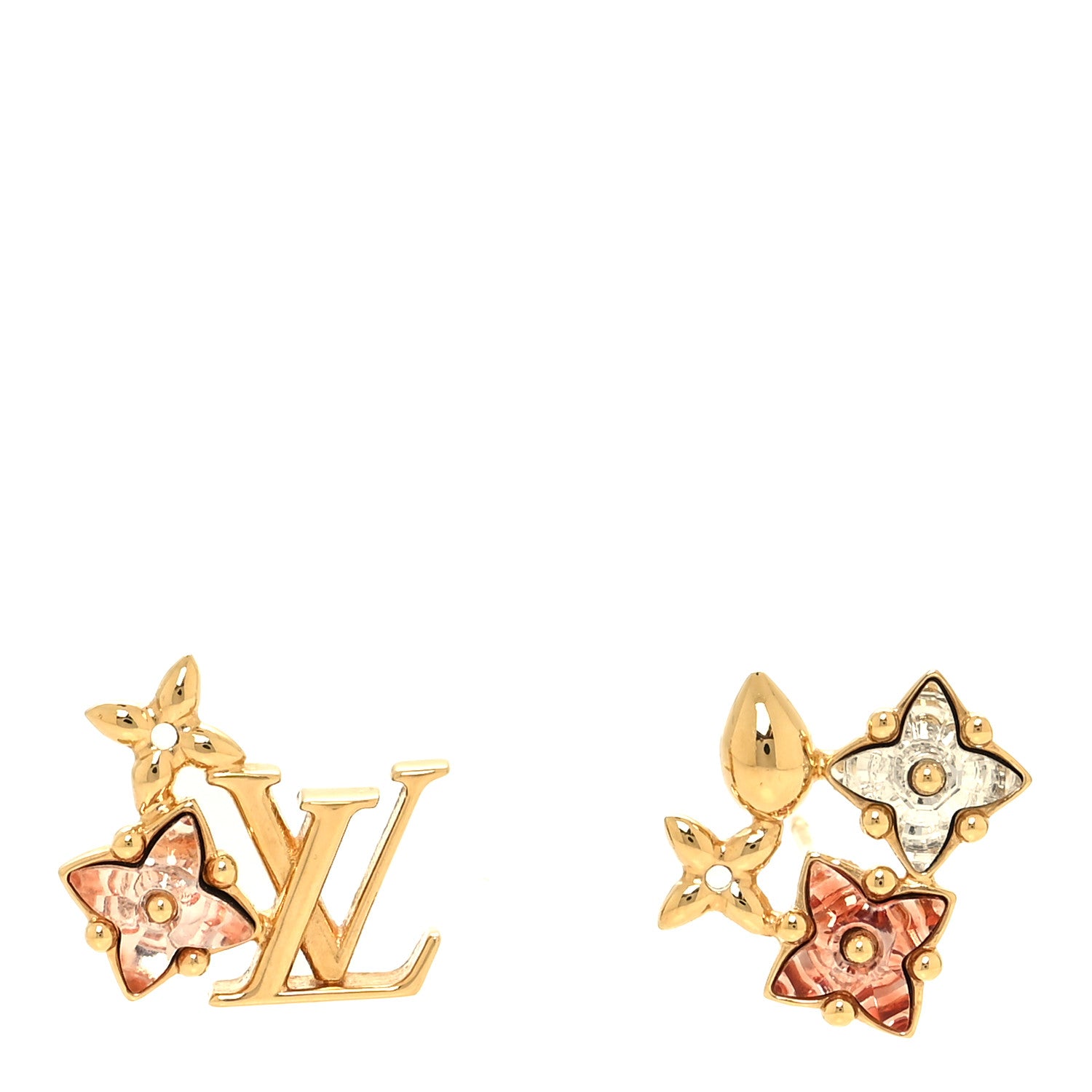 Louis Vuitton Metal Crystal Loulougram Monogram Flowers Earrings Gold 1 of 6