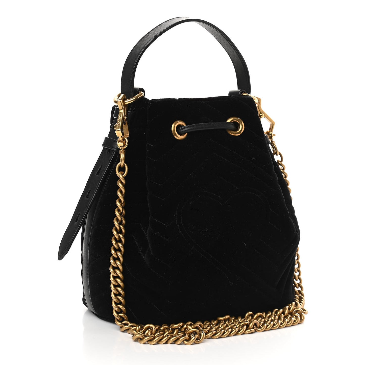 Velvet Matelasse GG Marmont Bucket Bag Black