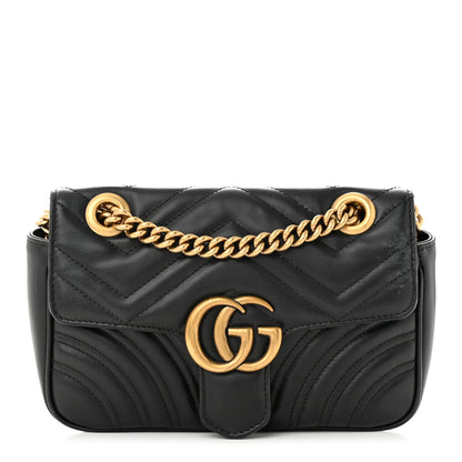 Gucci Calfskin Matelasse Mini GG Marmont Shoulder Bag Black 1 of 12