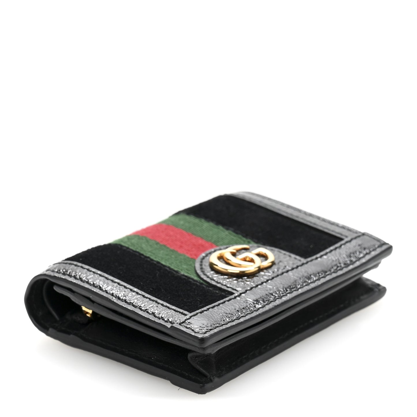 Suede Patent Web Ophidia Card Case Black