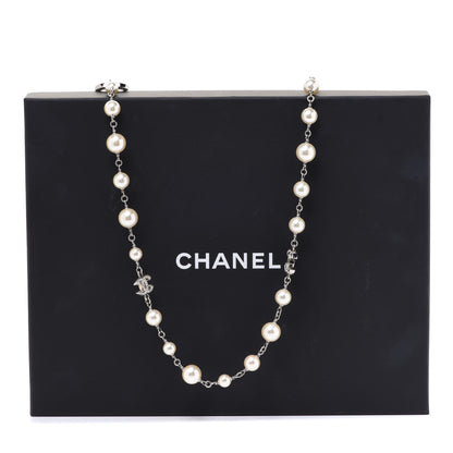Chanel Crystal Pearl CC Long Necklace Silver 6 of 6