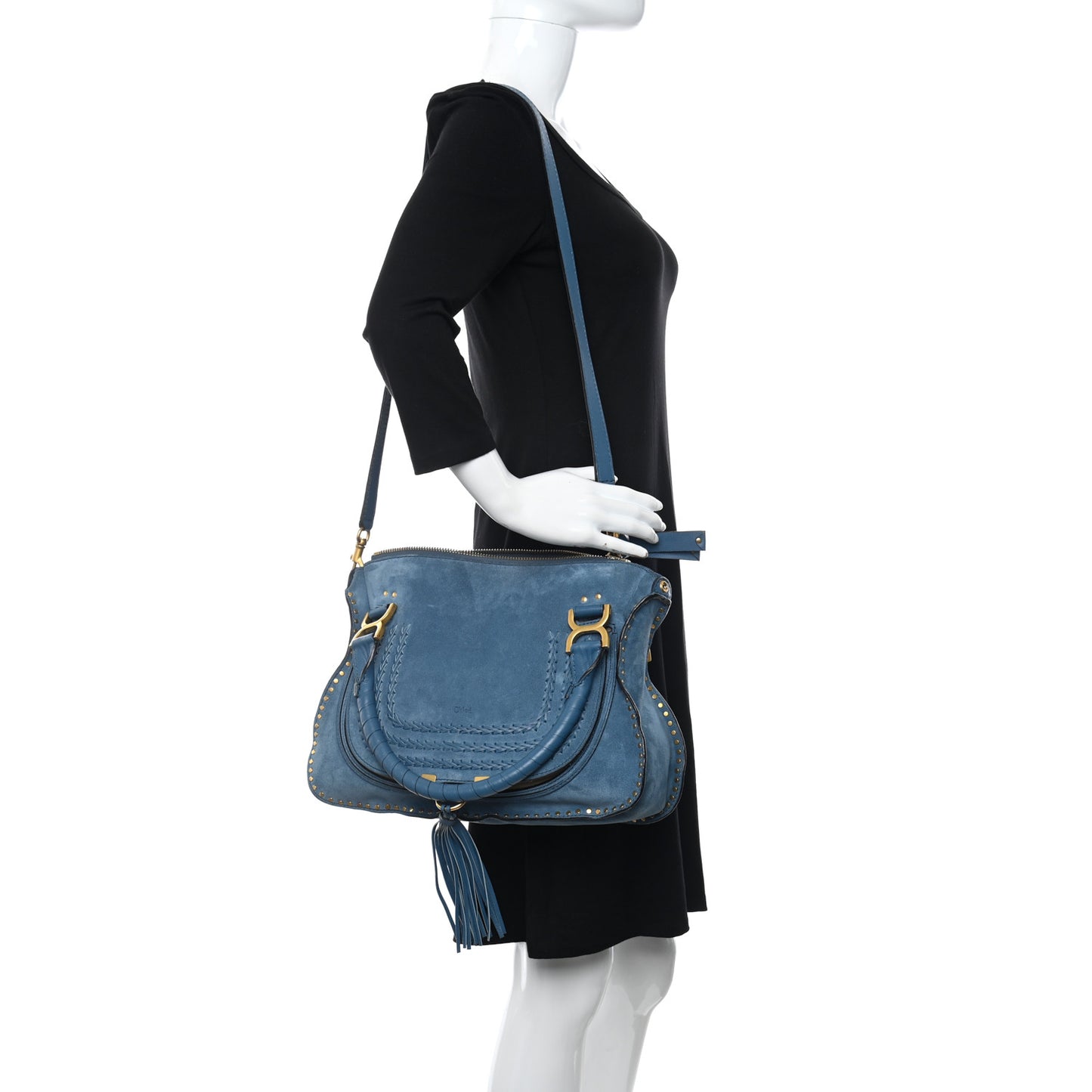 Suede Braided Medium Marcie Satchel Majolica Blue