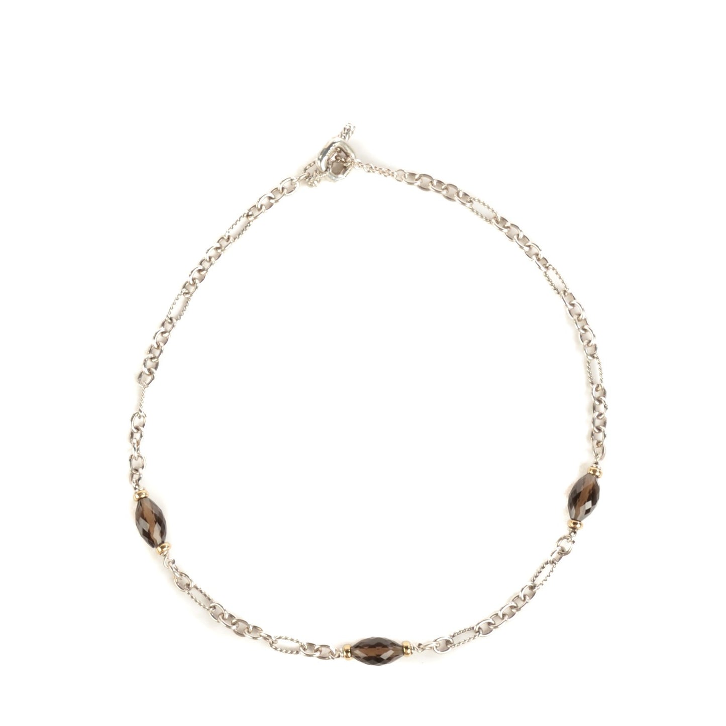 Sterling Silver 18K Yellow Gold Smoky Quartz Figaro Necklace