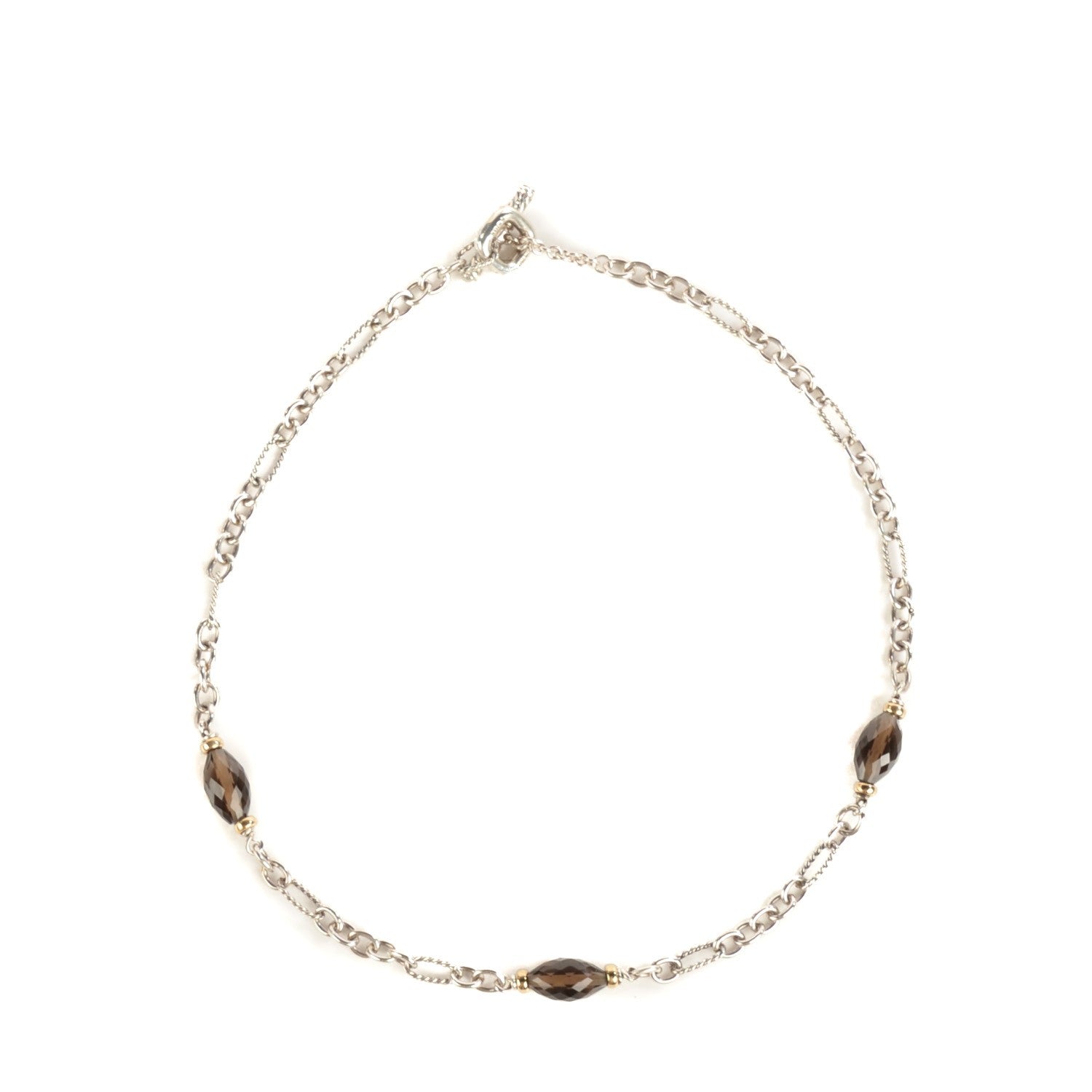 David Yurman Sterling Silver 18K Yellow Gold Smoky Quartz Figaro Necklace 1 of 6