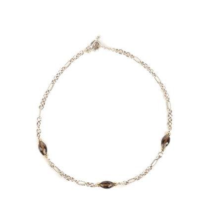 David Yurman Sterling Silver 18K Yellow Gold Smoky Quartz Figaro Necklace 1 of 6