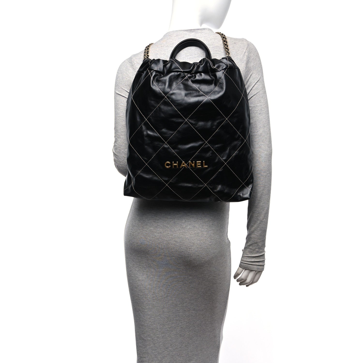 Chanel Shiny Calfskin Stitched Quilted Chanel 22 Backpack Black 2 of 11