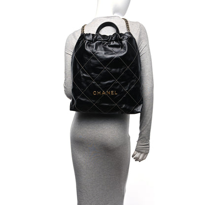 Chanel Shiny Calfskin Stitched Quilted Chanel 22 Backpack Black 2 of 11