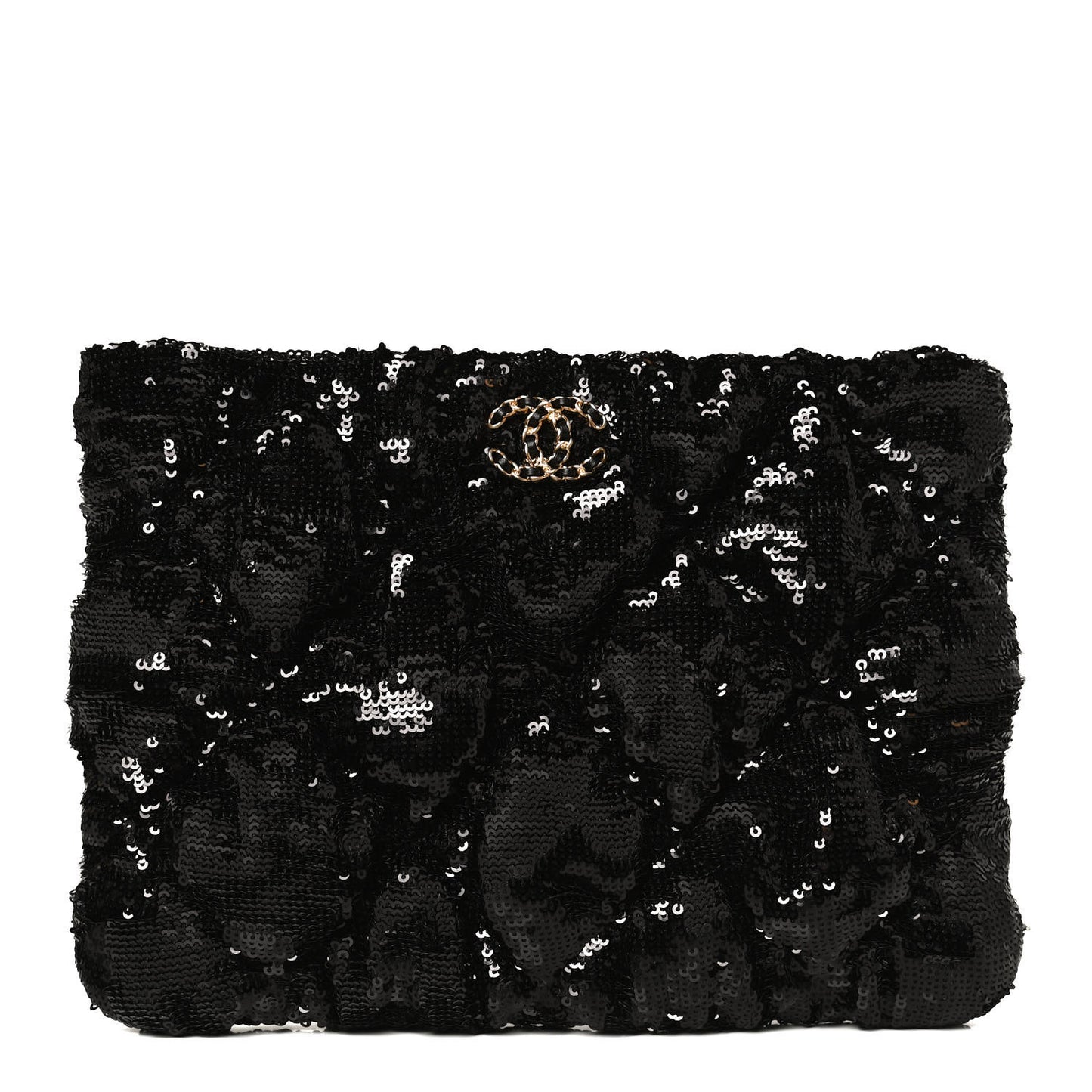 Sequins Quilted Large Chanel 19 Pouch Black