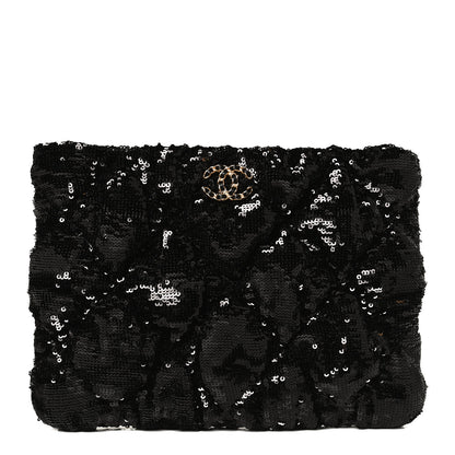 Chanel Sequins Quilted Large Chanel 19 Pouch Black 1 of 12