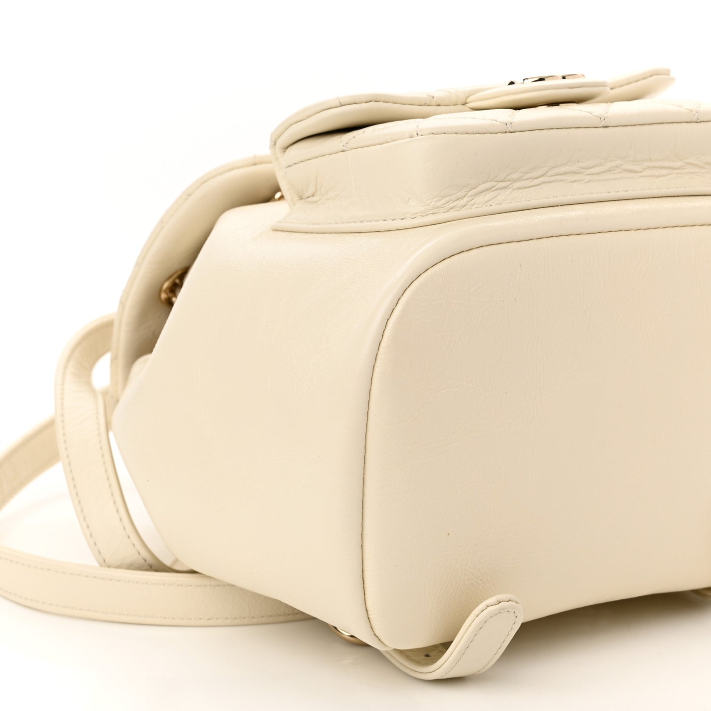 Glazed Aged Calfskin Quilted Small Duma Drawstring Backpack White