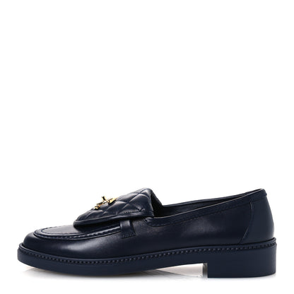 Chanel Lambskin Quilted CC Turnlock Loafers 39 Navy 1 of 11
