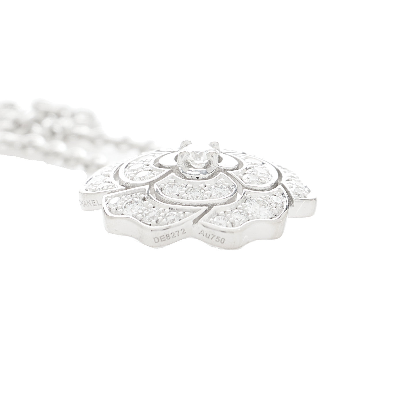 18K White Gold Diamond Bouton de Camelia Pendant Necklace