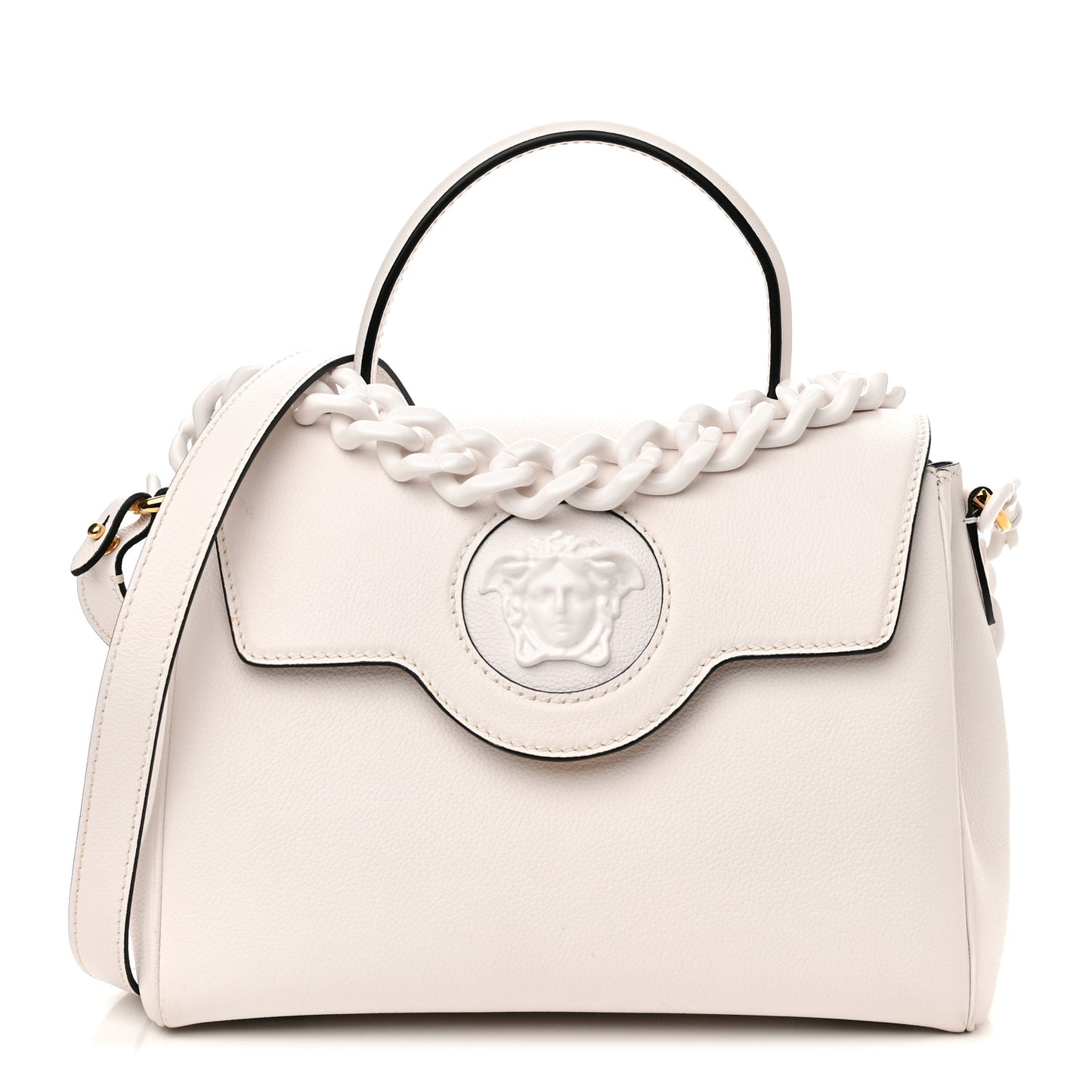 Calfskin Medium La Medusa Top Handle Handbag Optical White