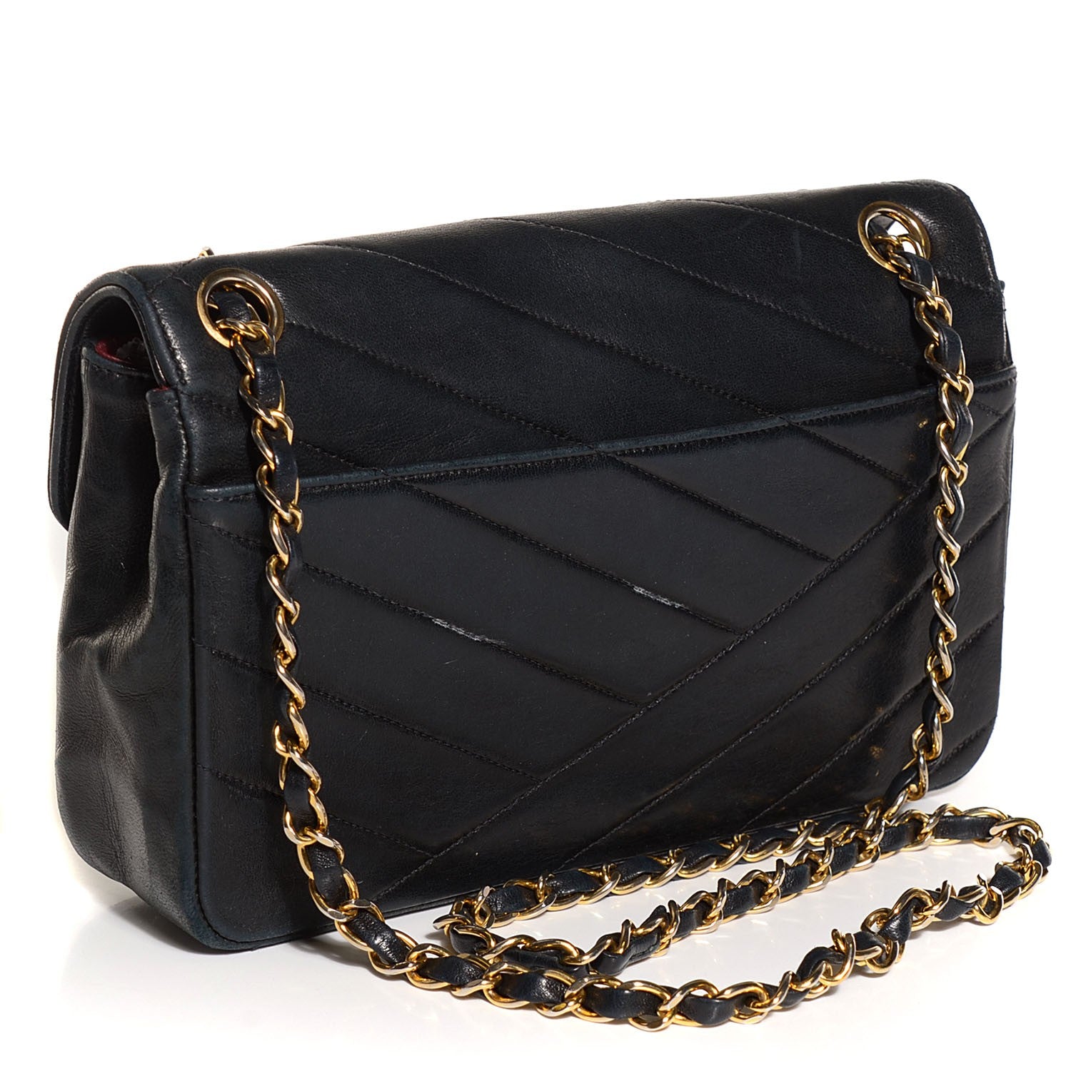 Chanel Lambskin Chevron Small Single Flap Navy Blue 3 of 8