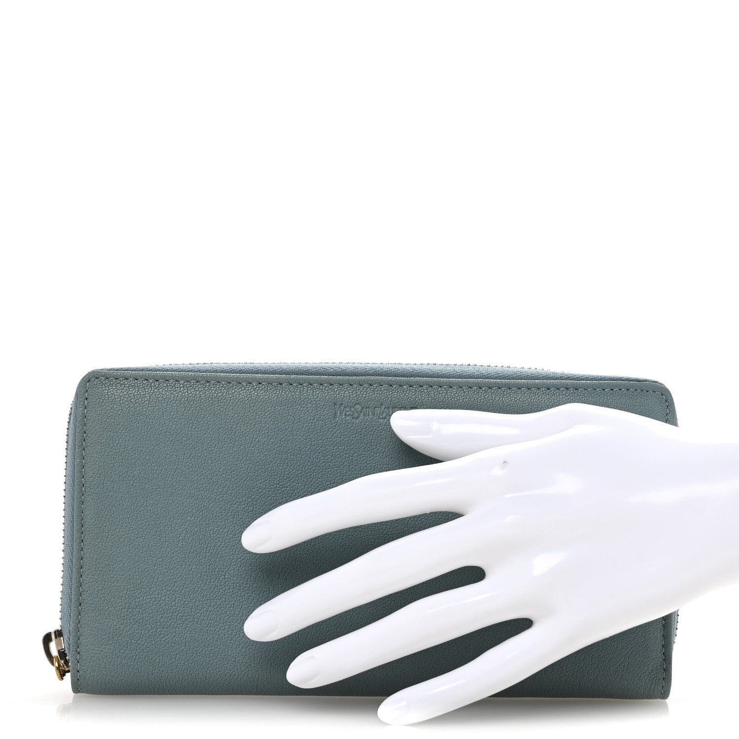 Saint Laurent Sheepskin ChYc Zip Around Wallet Blue Glacier 2 of 11