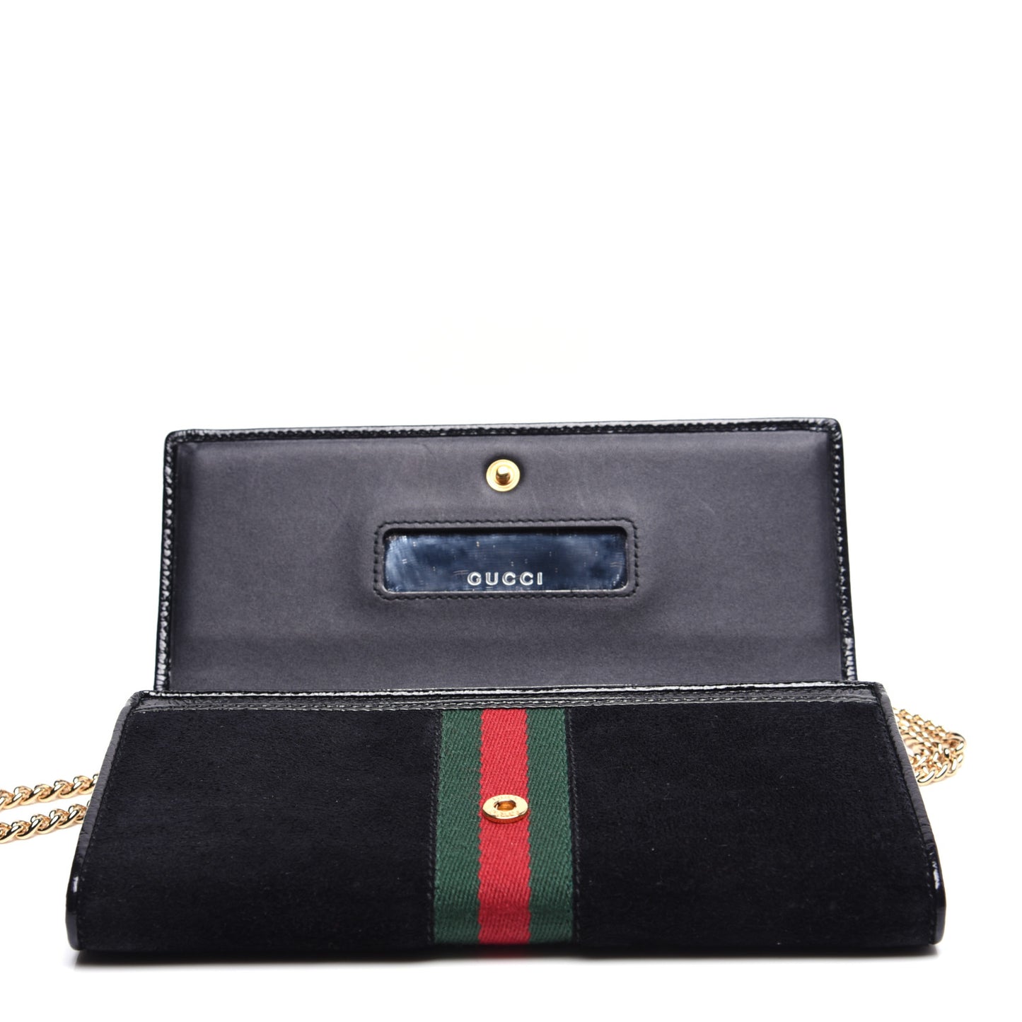 Suede Patent Web Ophidia Wallet On Chain Black