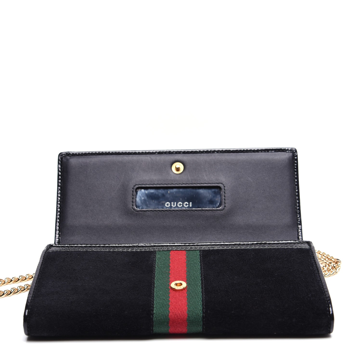 Gucci Suede Patent Web Ophidia Wallet On Chain Black 11 of 13