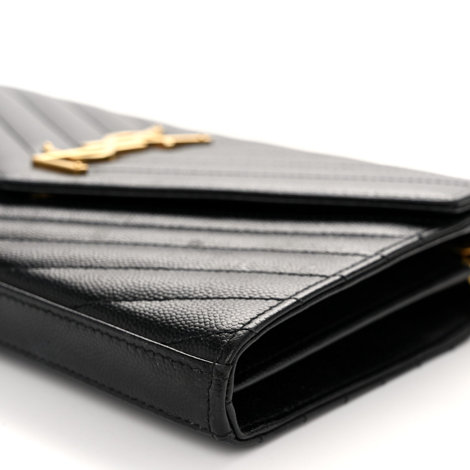 Saint Laurent Grain De Poudre Matelasse Chevron Monogram Chain Wallet Black 9 of 10
