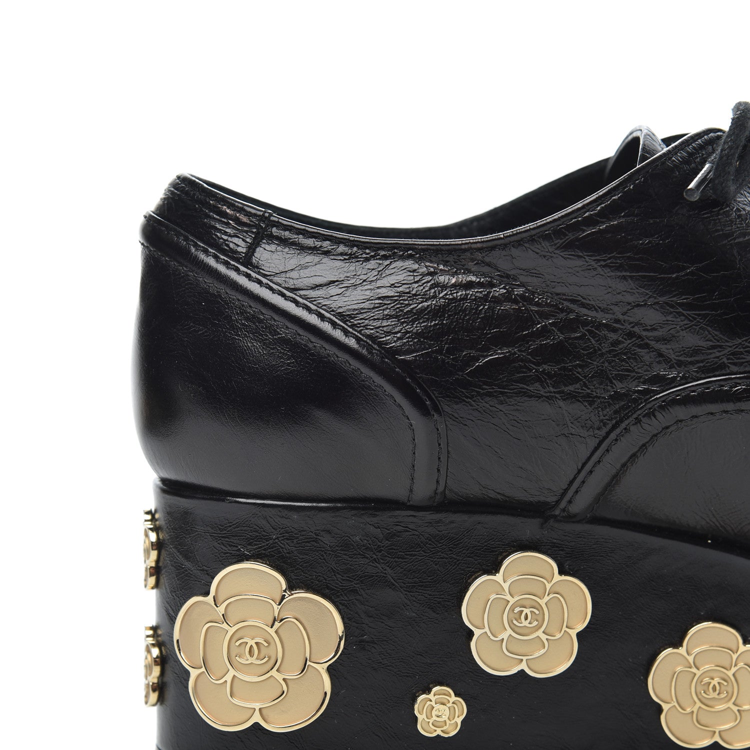 Chanel Crumpled Calfskin Lace Up Platform Oxfords 37 Black 16 of 22