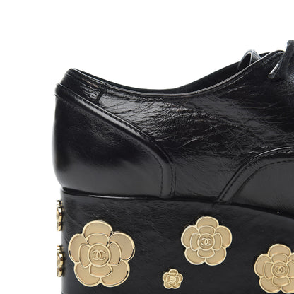 Chanel Crumpled Calfskin Lace Up Platform Oxfords 37 Black 16 of 22