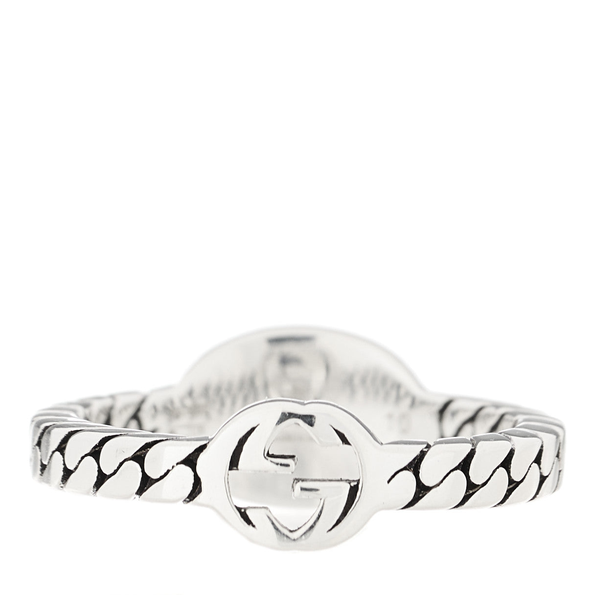 Gucci Sterling Silver Enamel Interlocking G Chain Ring 50 5.25 Black 3 of 4