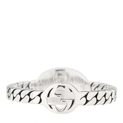 Gucci Sterling Silver Enamel Interlocking G Chain Ring 50 5.25 Black 3 of 4