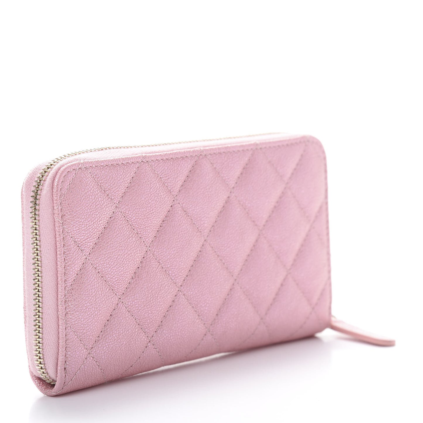 Iridescent Caviar Quilted Medium Zip Around Wallet Pink