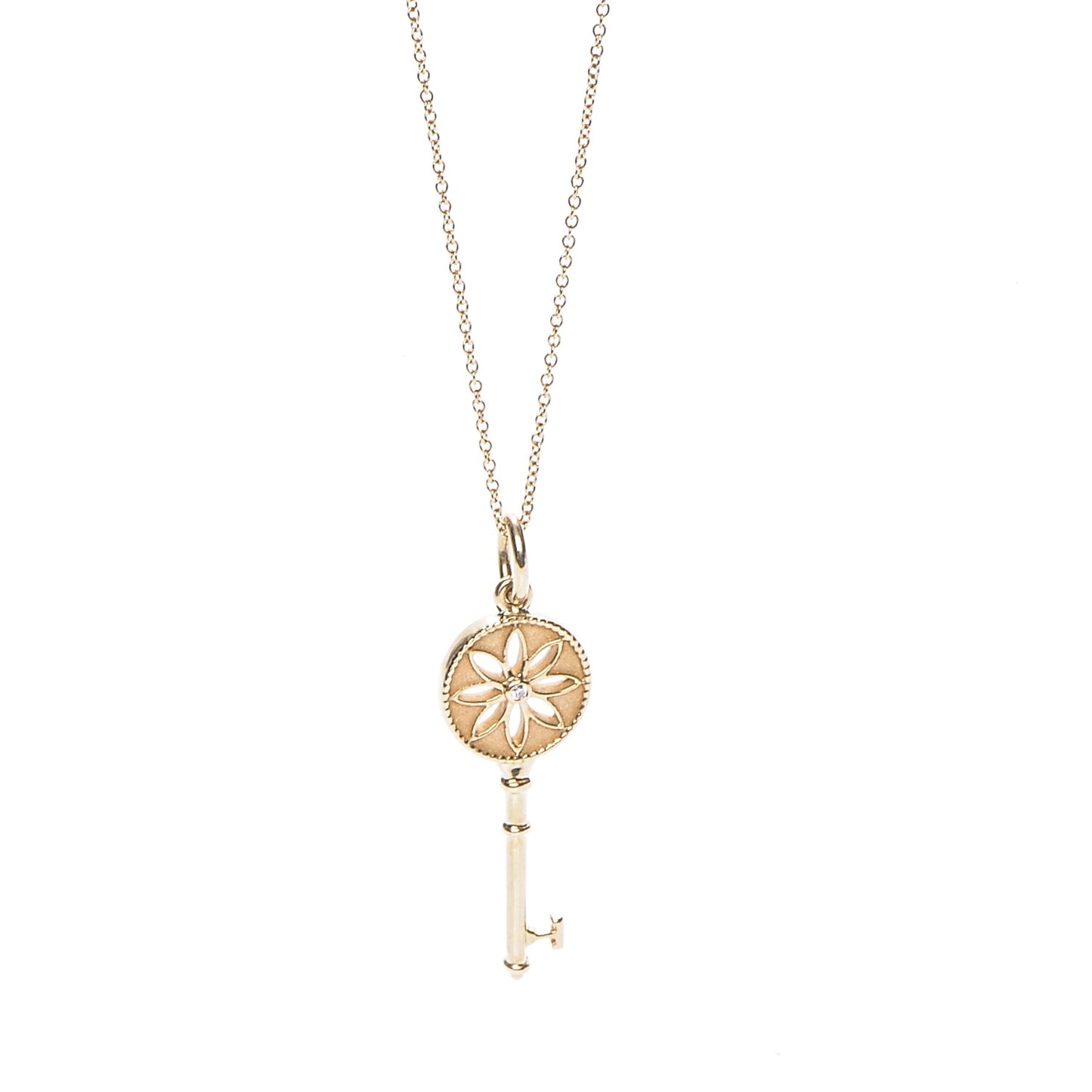 18K Yellow Gold Diamond Small Daisy Key Pendant Necklace